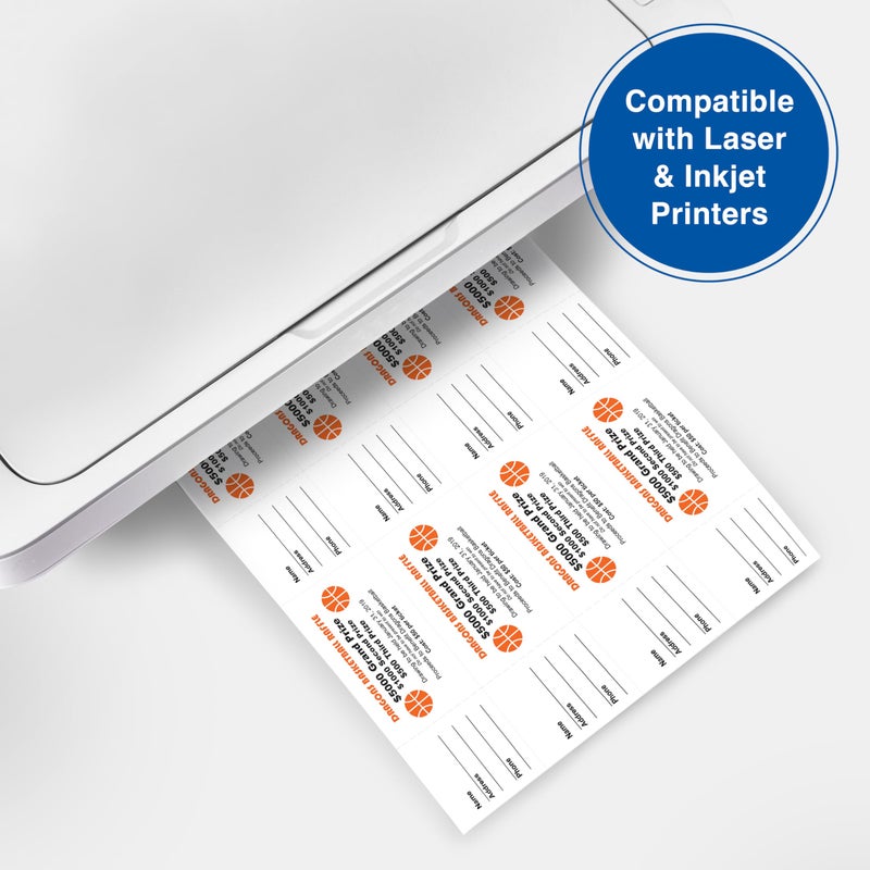 PrintWorks Printable Raffle Tickets With Tear-Away Stubs for Events & Fundraisers - 2000 Custom Tickets (Size 2.125" x 5.5") - 8 per Sheet - 250 Sheets (8.5" x 11") - Made in the USA - White (04296) - Image 4